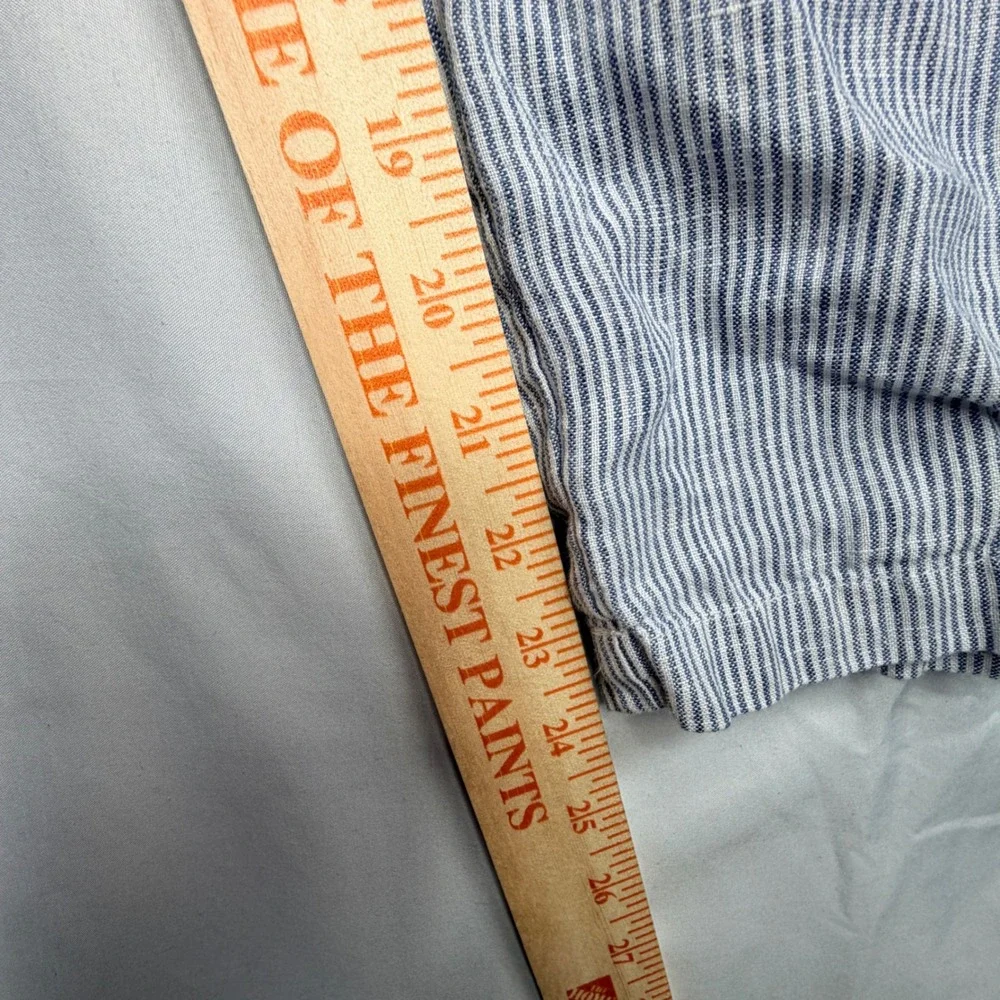 Quince Linen Pants XS Blue White Striped Elastic Waist Straight Leg Trousers